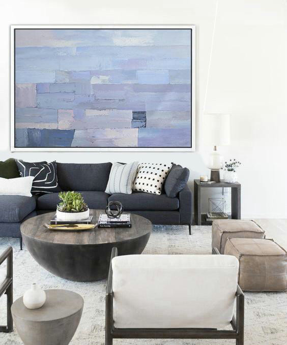 Big Living Room Decor,Oversized Horizontal Contemporary Art,Canvas Wall Art,Sky Blue,Purple,White.etc